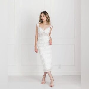 V. Chapman White Ruffled Dress